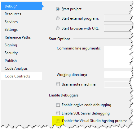 Disabling the Visual Studio Hosting Process